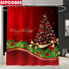 Christmas Bathroom Set Waterproof Shower Curtain Toilet Cover Mat Non Slip Rug Home Décor