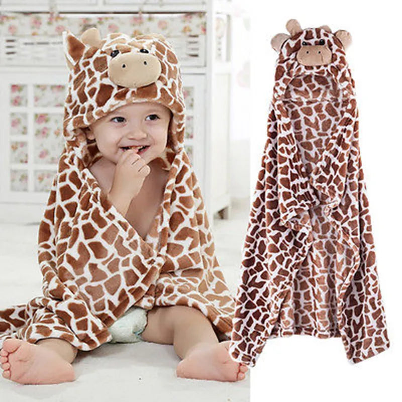 Cute Bear Shaped Baby Hooded Bathrobe Soft Infant Newborn Towel Giraffe Towel Blanket Baby Bath Towel Cartoon Patter Towel