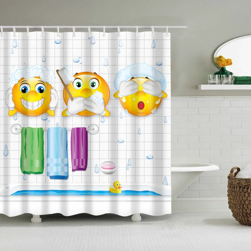 Network expression Shower Curtain Cute trend pattern Bath curtain  Waterproof  bathroom decoration with hooks