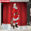 Christmas Bathroom Set Waterproof Shower Curtain Toilet Cover Mat Non Slip Rug Home Décor