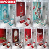 Christmas Bathroom Set Waterproof Shower Curtain Toilet Cover Mat Non Slip Rug Home Décor