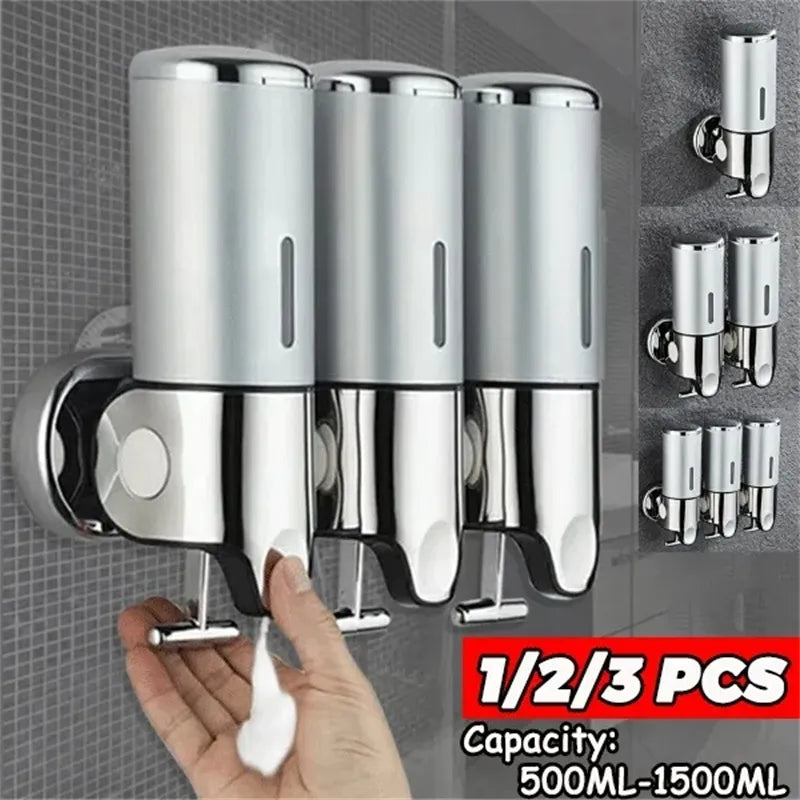 Stainless Steel Wall Mount Soap Shower Gel Dispenser Bottle Holder
